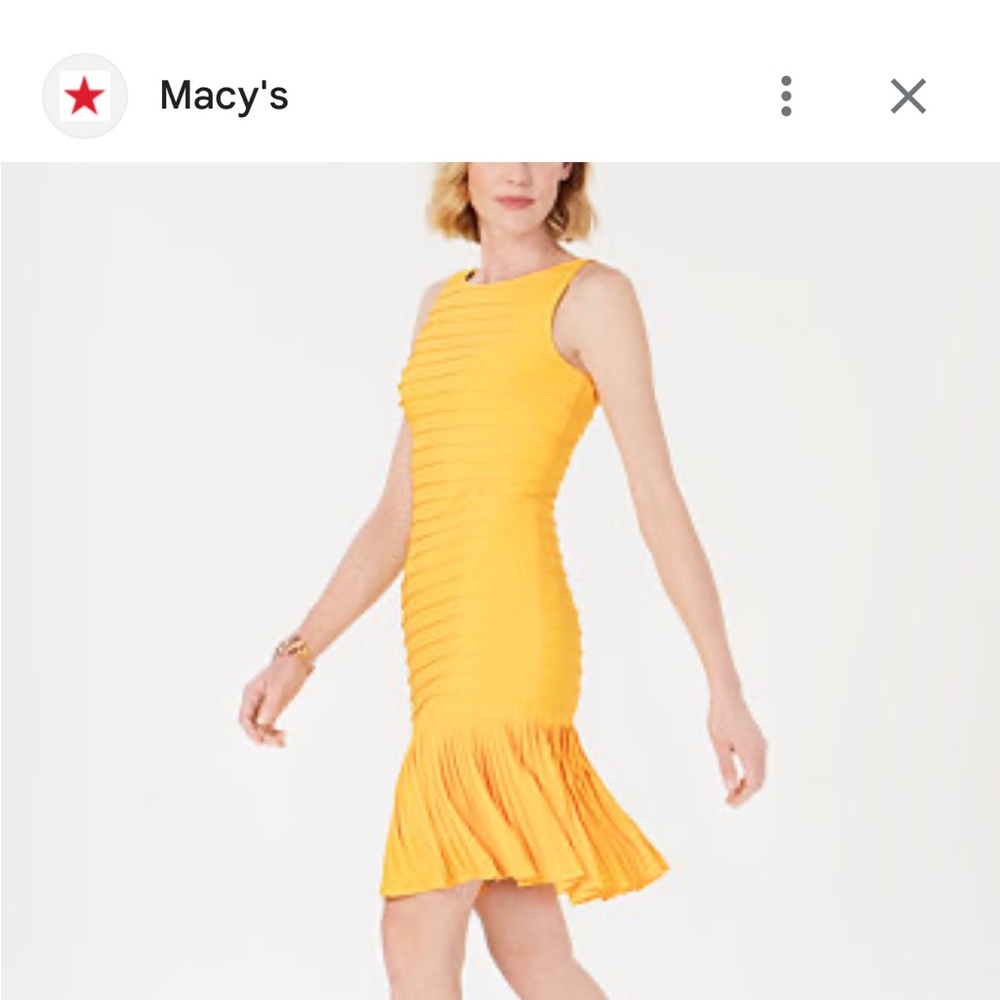 Adrianna Papell Sleeveless Yellow Ruched Flounce Hem Dress Sz 8 Midi Lined